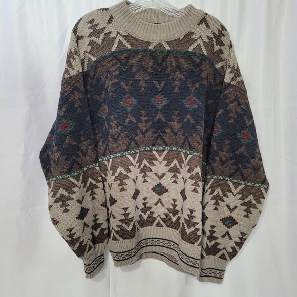 The Italian Sweater Co. Other - VTG The Italian Sweater Co Men's Brown Geometric Knit Crewneck Sweater Size L